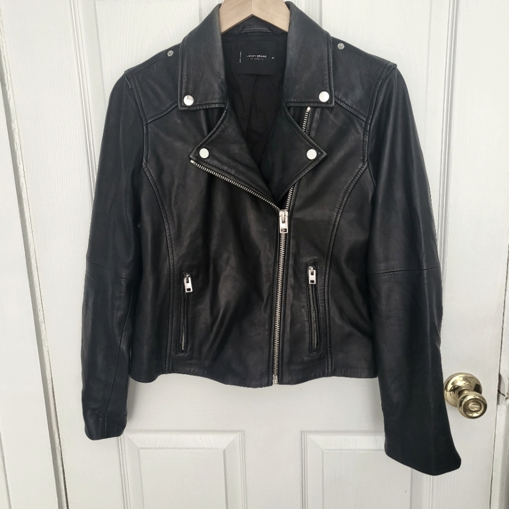 Lucky Brand Classic Leather Moto Jacket, Med, style 7W31442